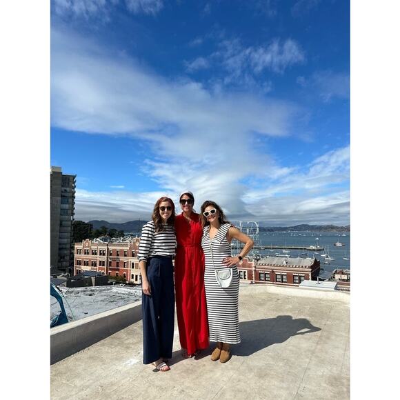 RIXO Blue White Antibes Stripe Ribbed Collared Ties Necklines Maxi Dress Size 8 - Picture 15 of 16